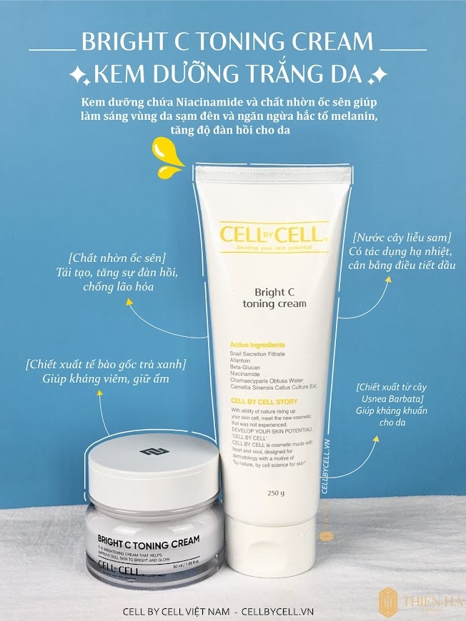 Kem trắng da, mờ thâm - Bright C Toning Cream Cell by Cell
